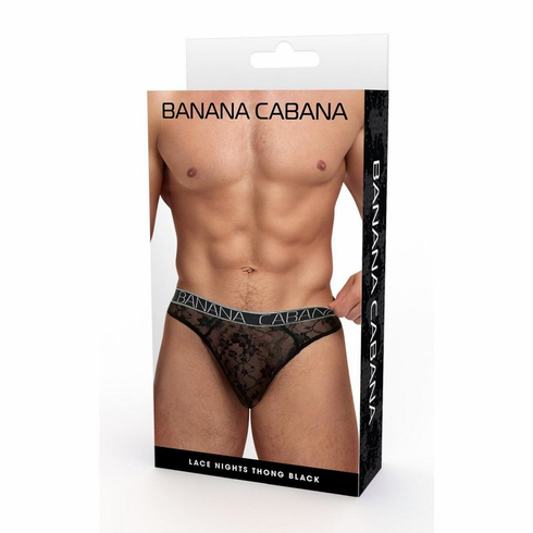 Lace Nights Thong Black