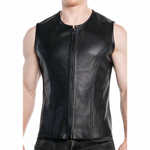Leather Zip Front Perforated Vest