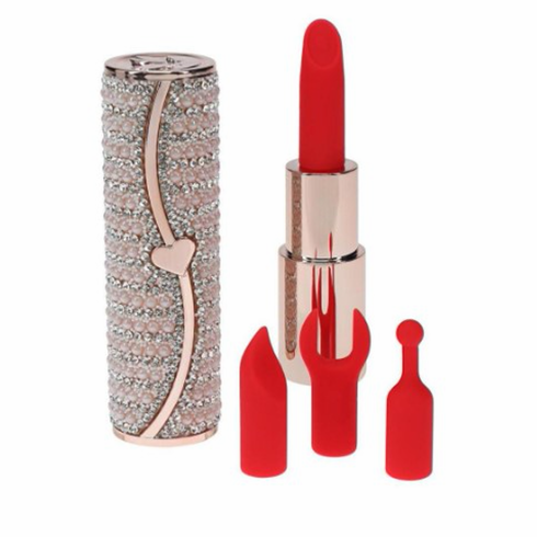 Lipstick Rechargeable Silicone Vibrator with Interchangeable Heads - Pink