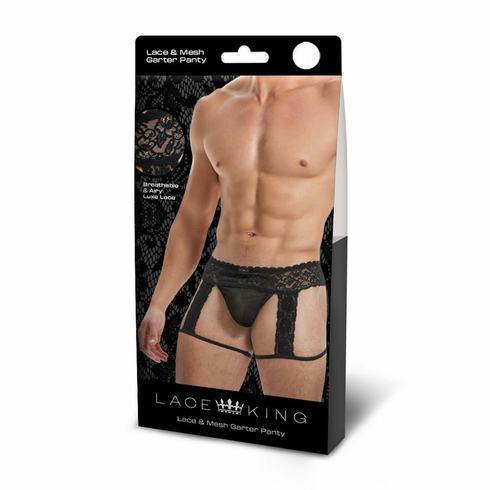 Men's Lace & Mesh Garter Panty Black