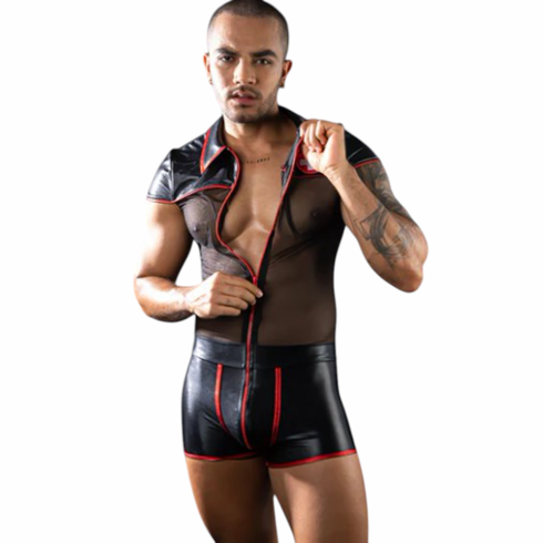 Men's One Piece Sexy Zipper Costume Black/Red O/S