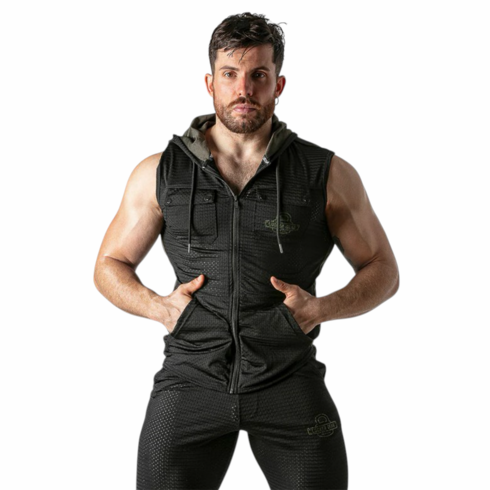 Mesh Vest Hoody Black/Khaki