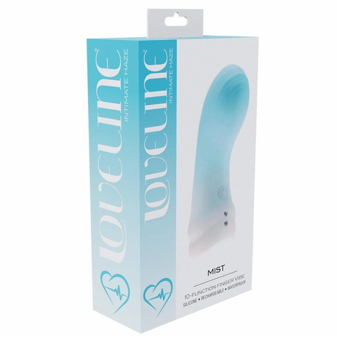 Mist 10 Function Rechargeable Silicone Finger Vibrator Blue 3.25" Silicone