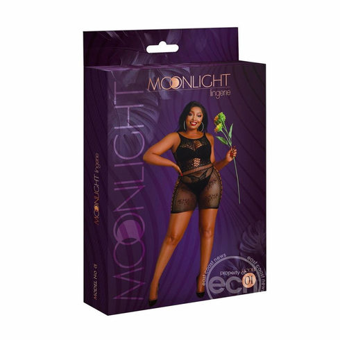 Moonlight Lingerie Mini Dress Black Plus