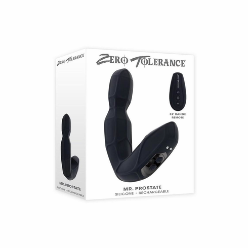 Mr. Prostate Rechargeable Silicone Vibrator with Remote Black 3.7" Silicone Remote