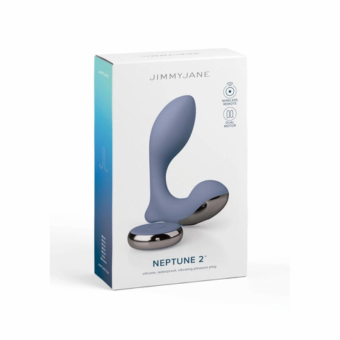 Neptune 2 Rechargeable Silicone Dual Vibrating P-Spot Massager with Remote Blue 3" Silicone Remote