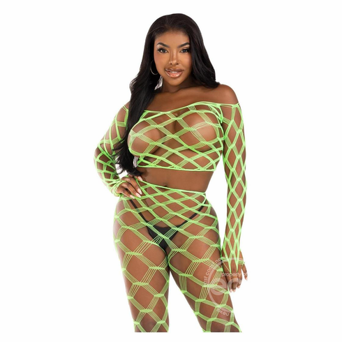 Never Say Never Crop Top and Tights Set Neon Green One Size Crop Top/Pantyhose