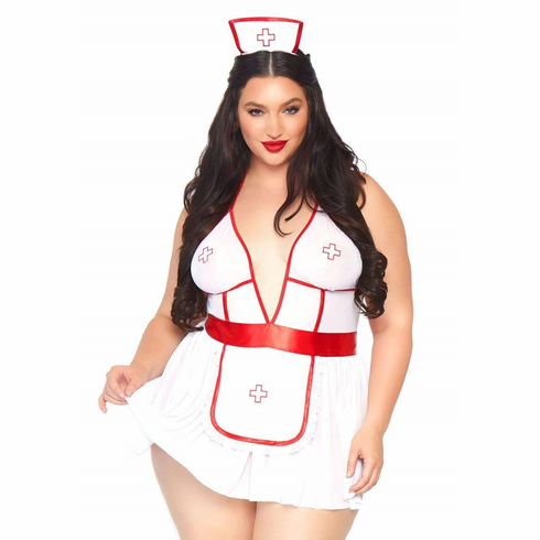Nightshift Nurse Babydoll Set White/Red Plus Costumes