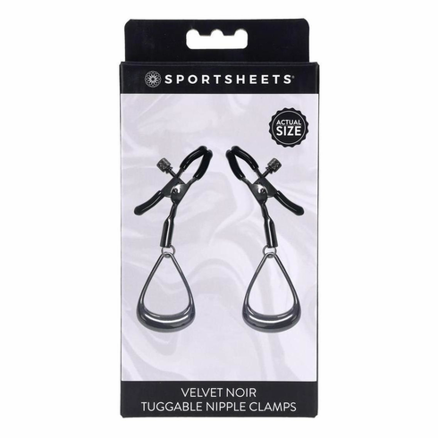 Noir Tuggable Nipple Clamps Black Adjustable