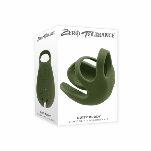 Nutty Buddy Rechargeable Silicone Dual Cock Ring Green One Size Silicone