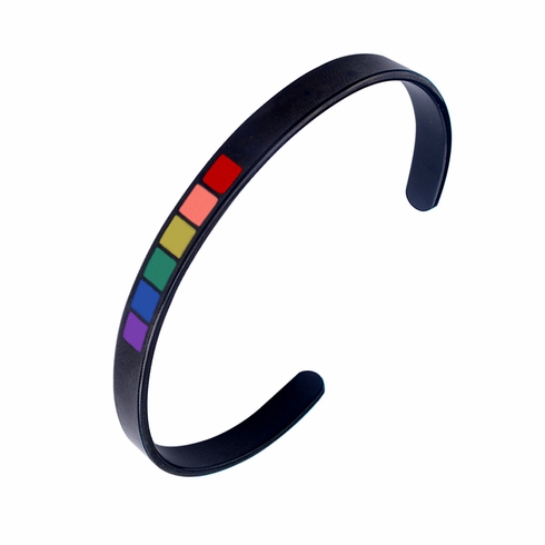 Open Cuff Rainbow Bracelet Black Adjustable