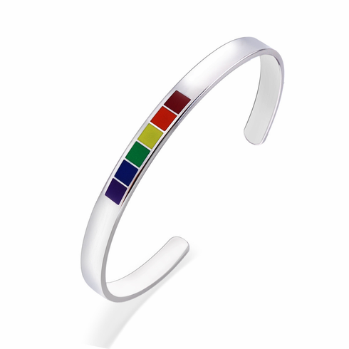 Open Cuff Rainbow Bracelet Silver Adjustable