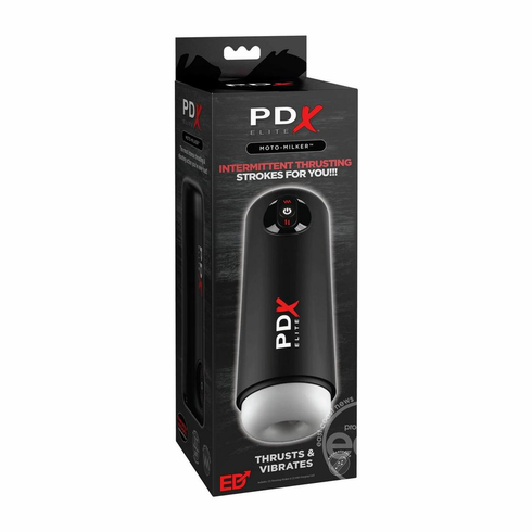 PDX Elite Moto Milker Rechargeable Masturbator White/Black 9.7" TPE/TPR/ABS