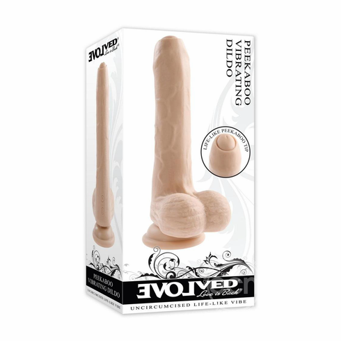 Peek A Boo Vibrating Rechargeable Silicone Dildo Beige 8" Silicone