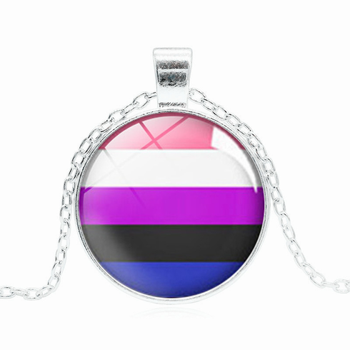 Pendant/Necklaces - Glass Cabochon Genderfluid Adjustable