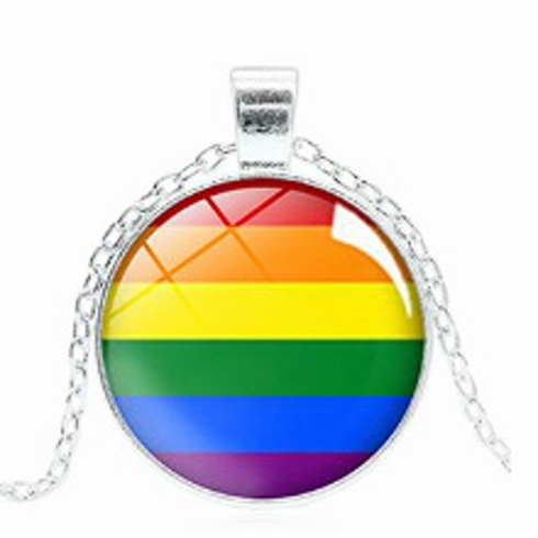 Pendant/Necklaces - Glass Cabochon Rainbow Adjustable