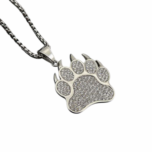 Pendants/Necklaces - CZ Stones Bear Paw Silver Adjustable