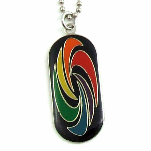 Pendants/Necklaces - Rainbow Swirl Black Adjustable Dog Tag