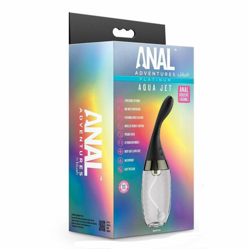 Platinum Aqua Jet Rechargeable Silicone Anal Douche with Remote Clear 15 oz Remote
