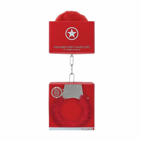 Pleasure Furry Handcuffs Red One Size