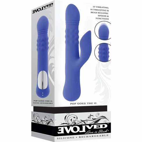 Pop Goes The O Rechargeable Silicone Triple Motor Thrusting Rabbit Vibrator Blue 9.7" Silicone