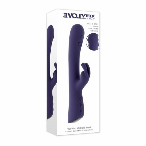 Poppin' Good Time Rechargeable Silicone Rabbit Vibrator Purple 5.25" Silicone
