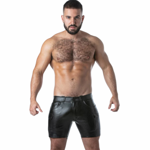 Punch Hole Leatherette Cargo Shorts Black
