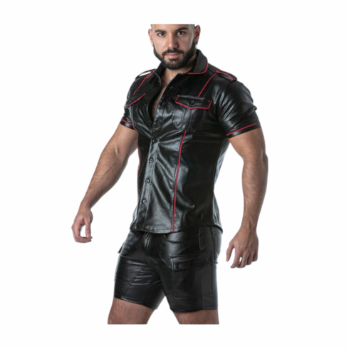 Punch Hole Leatherette Shirt Black/Red