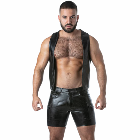 Punch Hole Leatherette Vest Black/Red