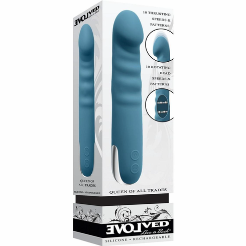 Queen of All Trades Rechargeable Silicone Dual Vibrator Blue 7" Silicone