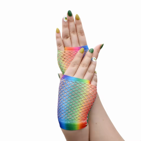 Rainbow Fishnet Gloves Rainbow One Size