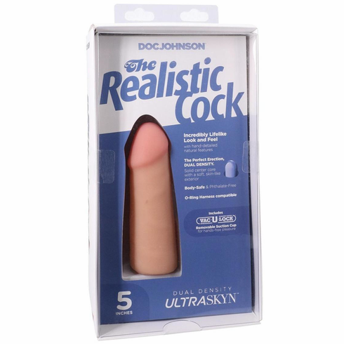 Realistic Cock Ultraskyn Removable Vac-U-Lock Suction Cup Beige 5" TPE/TPR/ABS