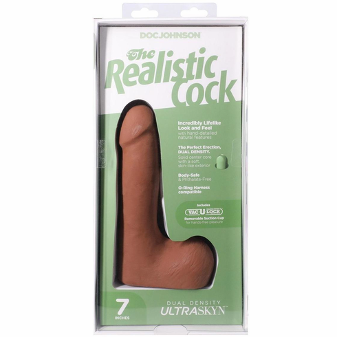 Realistic Cock Ultraskyn Removable Vac-U-Lock Suction Cup Brown 7" TPE/TPR/ABS