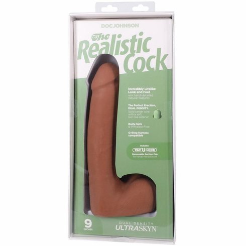 Realistic Cock Ultraskyn Removable Vac-U-Lock Suction Cup Brown 9" TPE/TPR/ABS
