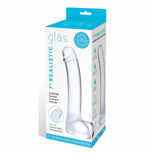 Realistic Curved G-Spot Dildo Clear 7" Glass