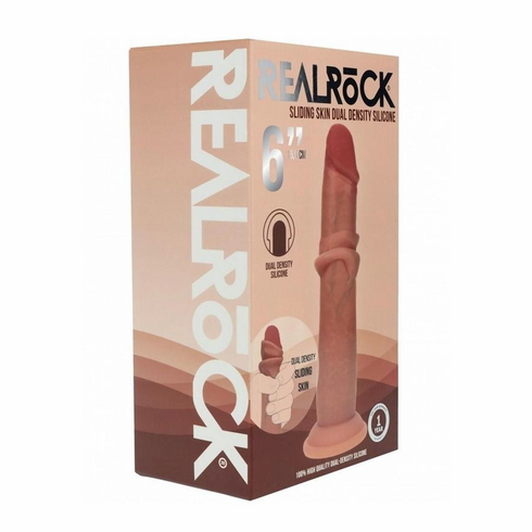 RealRock Dual Layered Silicone Realistic Sliding Skin Dildo 6" Caramel