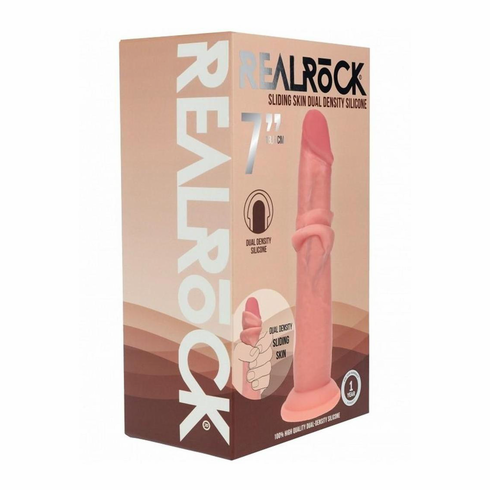 RealRock Dual Layered Silicone Realistic Sliding Skin Dildo 7" Beige