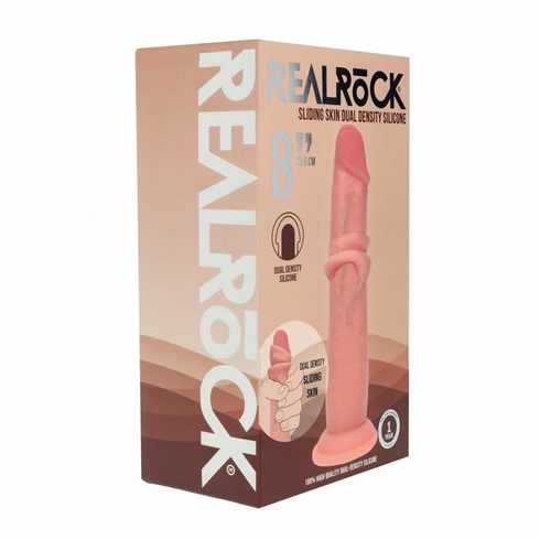 RealRock Dual Layered Silicone Realistic Sliding Skin Dildo 8" Beige