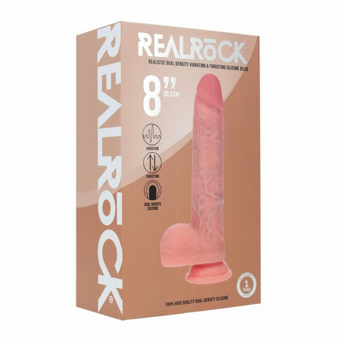 RealRock Dual Layered Silicone Realistic Vibrating Thrusting Dildo with Balls and Suction Cup 8" Beige