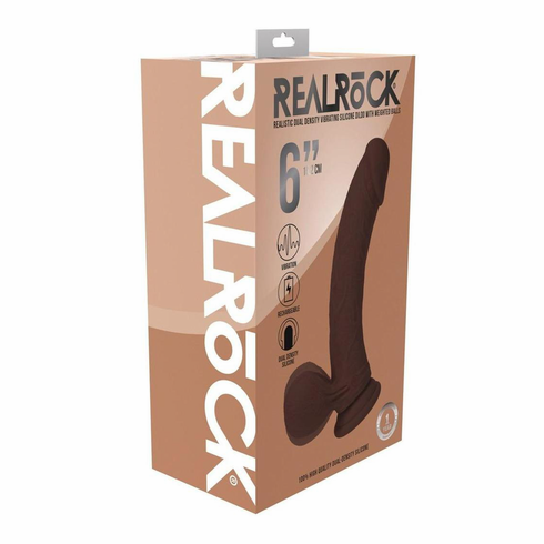 Rechargeable Silicone Dual Layered Vibrating Curved Dildo with Weighted Balls Silicone 6" Brown