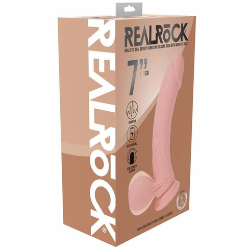 Rechargeable Silicone Dual Layered Vibrating Curved Dildo with Weighted Balls Silicone 7" Beige