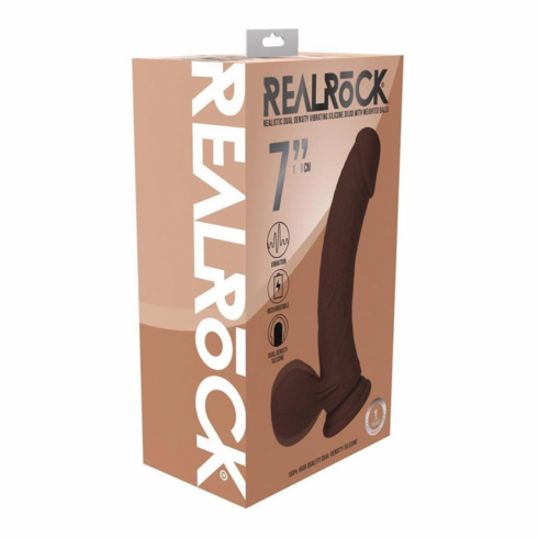 Rechargeable Silicone Dual Layered Vibrating Curved Dildo with Weighted Balls Silicone 7" Brown
