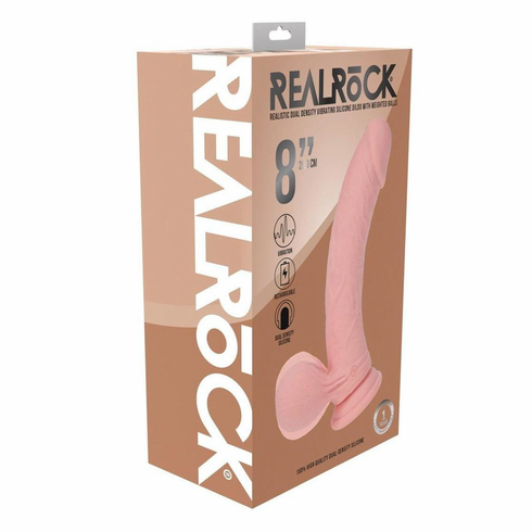 Rechargeable Silicone Dual Layered Vibrating Curved Dildo with Weighted Balls Silicone 8" Beige