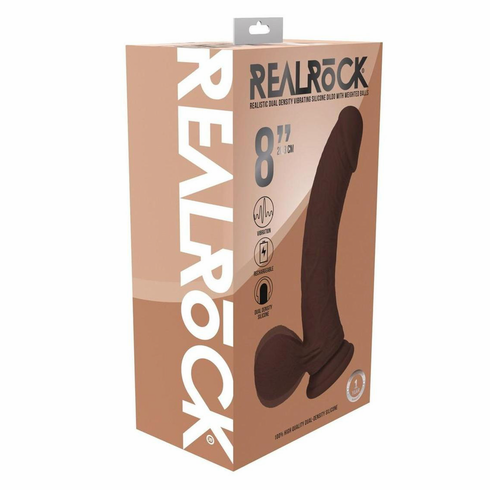 Rechargeable Silicone Dual Layered Vibrating Curved Dildo with Weighted Balls Silicone 8" Brown