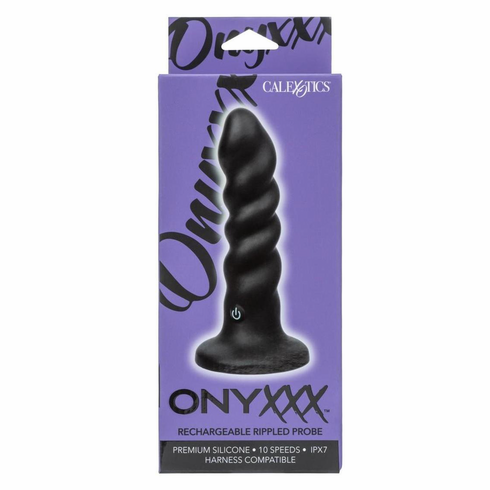 Rechargeable Silicone Rippled Probe Black 6.5" Silicone