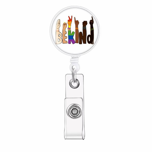 Retractable Badge/Key Holder Be Kind White