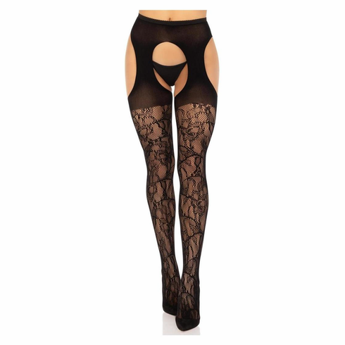 Rhiannon Lace Suspender Hose Black One Size Pantyhose