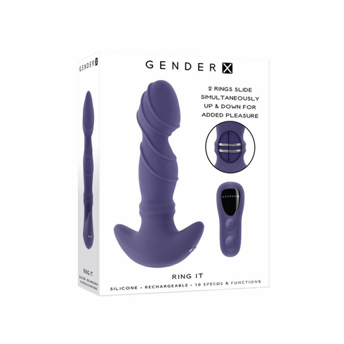 Ring It Rechargeable Silicone Anal Plug with Remote Purple 5.2" Silicone Remote