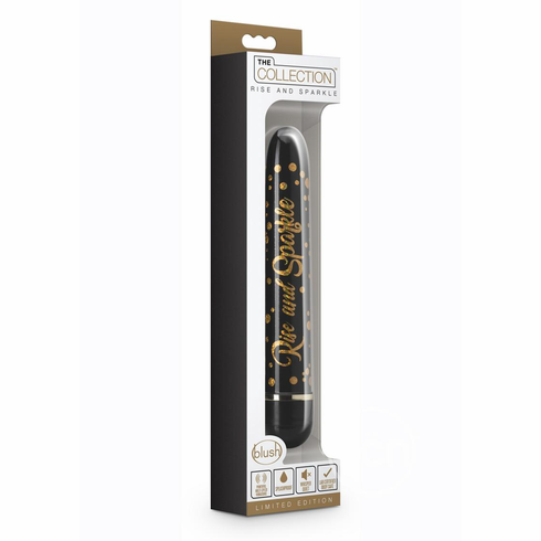 Rise And Sparkle Vibrator Black/Gold 7" TPE/TPR/ABS