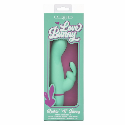 Rockin G Bunny Rechargeable Silicone Rocking Motion G-Spot Rabbit Vibrator Green/Purple 4.2" Silicone